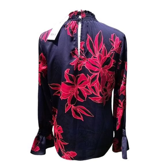 Misa -668 Purple Red Multi Ruched Mock Neck Long Sleeve Floral Giana Top Size S - Picture 4 of 11